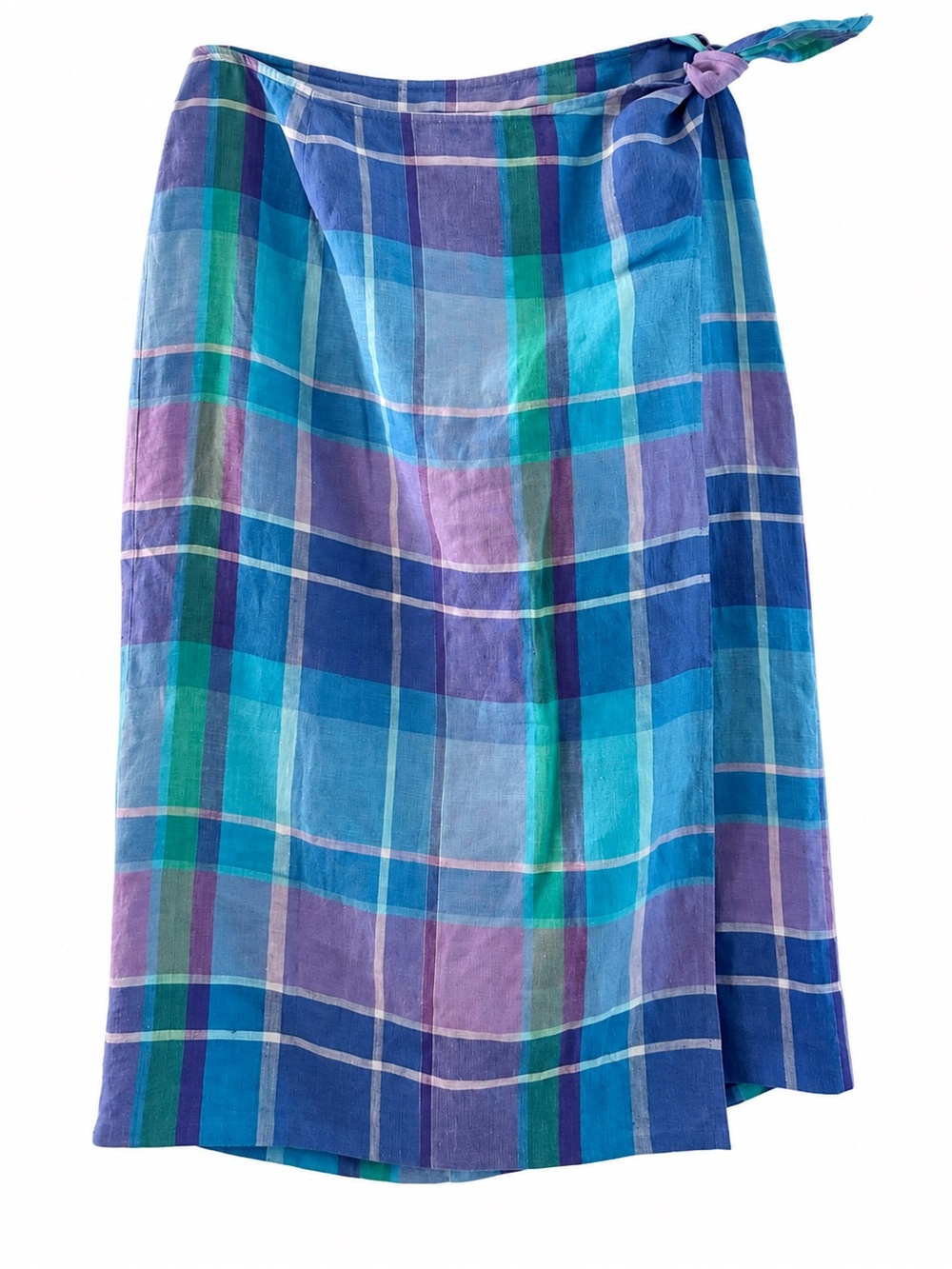 Lauren Ralph Lauren 100% Linen Plaid Wrap Skirt Size 10